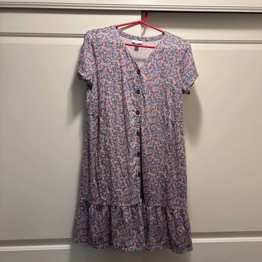 Women's Blue Floral Button-Front Dress